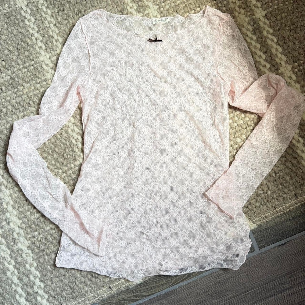 Free People bow lace layering tee light pink